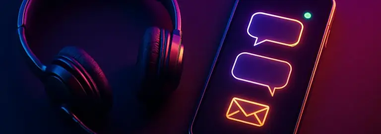 Contact the C880 guide: headset and a smartphone with chat bubbles
